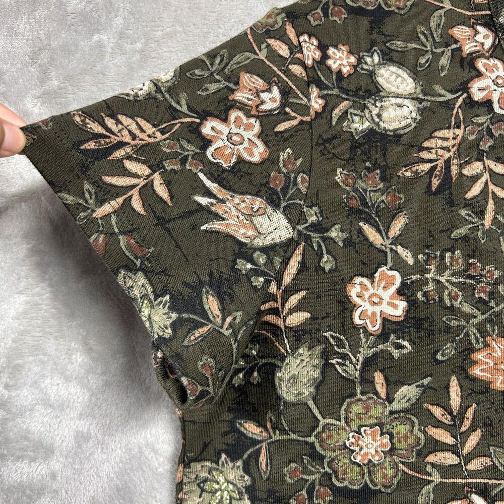 White Stag Floral Granola Girl Outdoor V Neck Short Sleeve Shirt Sz L Green - Picture 3 of 6
